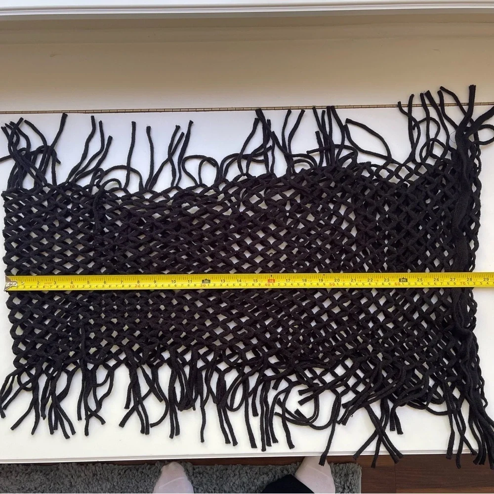 Two Lightweight Infinity Scarves Black White Diamond Pattern Tassels Acrylic